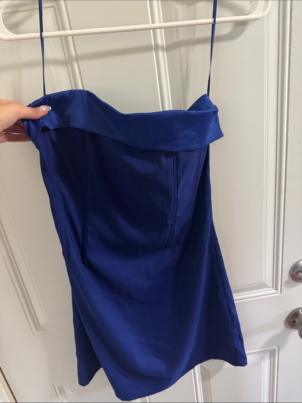 Royal Blue Satin Mini Slip Dress with Fold-Over Neckline